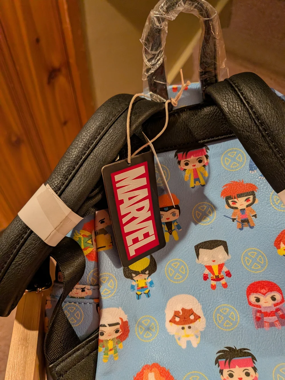 Loungefly Light Blue Marvel Mini Backpack with Character Pattern